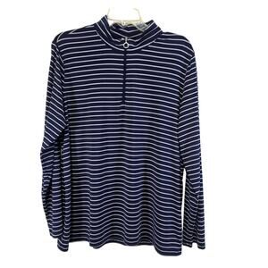 Weekend's by Chico's Womens Gray Blue Stripe Mock Neck Quarter Zip Active Large